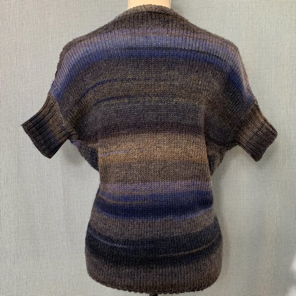 Blue Grey Striped ESPRIT Cardigan / Wool Blend Cardigan / Short Sleeve Cardigan - Picture 5 of 5